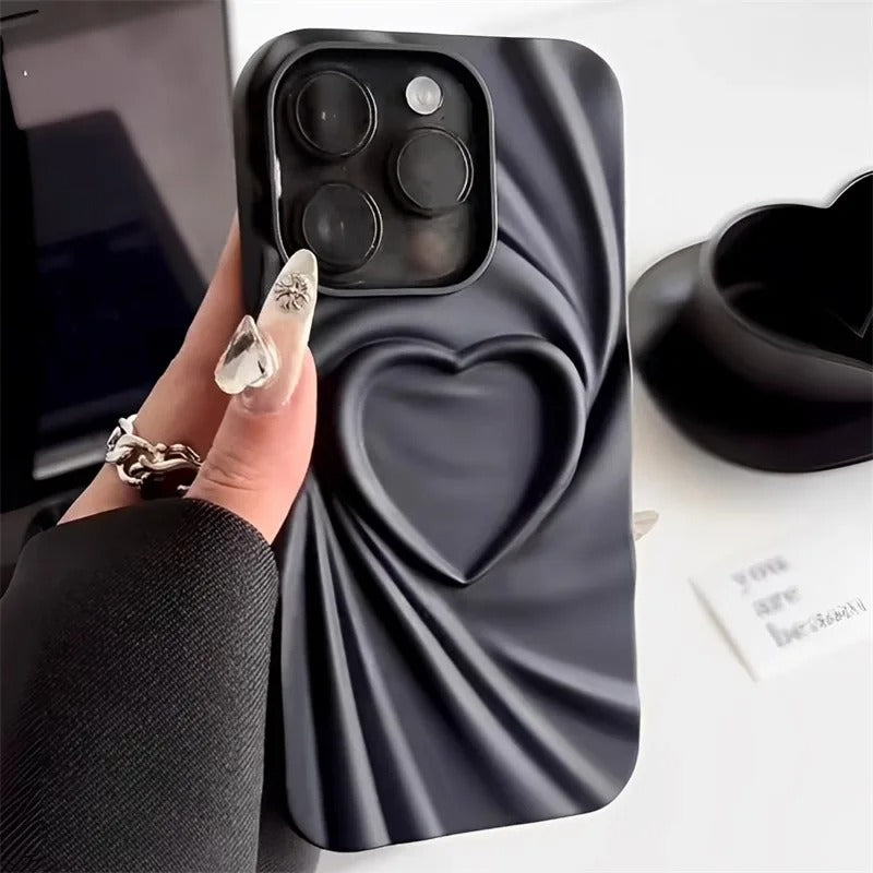 Luxury Candy Color 3D Pleated Love Heart Phone Case For iPhone 11 12 13 14 15 Pro Max