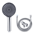 Gray shower head with hose and bracket on a white background