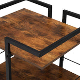 Wooden top of salon cart with black metal frame