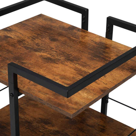 Wooden top of salon cart with black metal frame