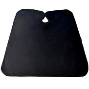 Black salon cape with neck opening, designed for use with Barber Chair - Heavy Duty Hydraulic in salon environments.