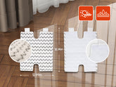Two white non-slip floor mats shown on a wooden floor with dimension markings (12.99 in by 16.