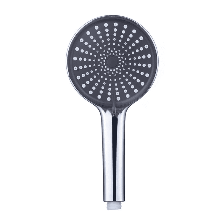 Gray shower head with chrome handle on a white background