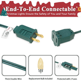 End-to-end connectable Christmas string light plug with fuses and spare bulb