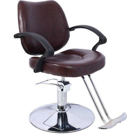 Angled view of Heavy Duty Barber Chair with padded seat, armrests, and footrest, designed for comfort and durability in salons.
