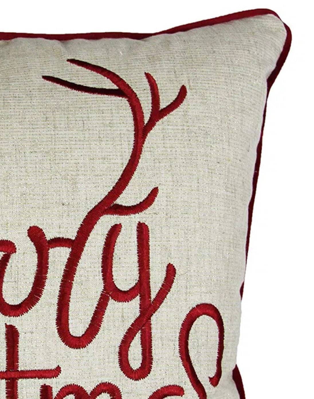 Merry Christmas and Happy New Year Throw Pillow – 20x20 Linen Look with Gold Accents and Insert