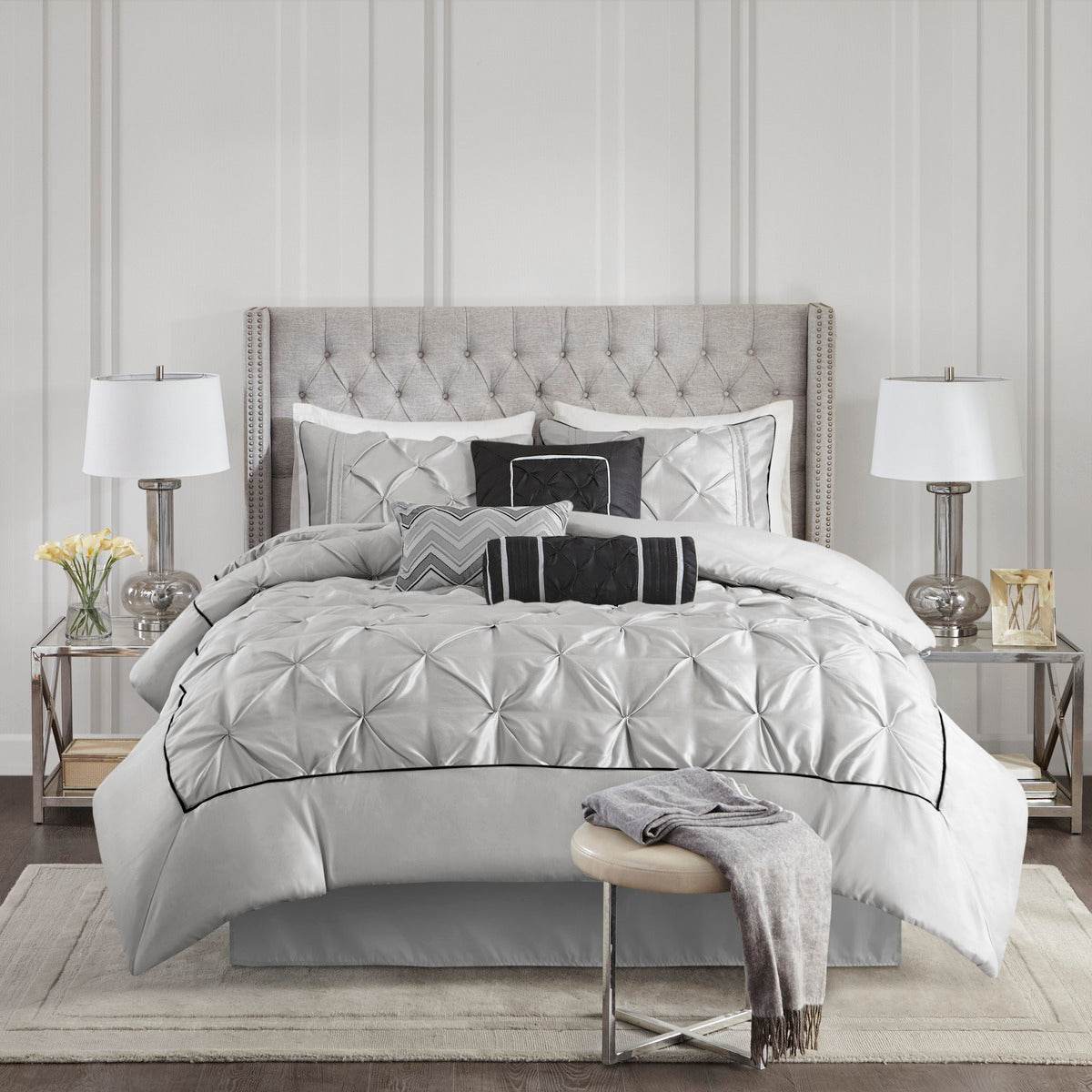 MLNshops 7 piece tufted bedding set Comforter - Light Gray