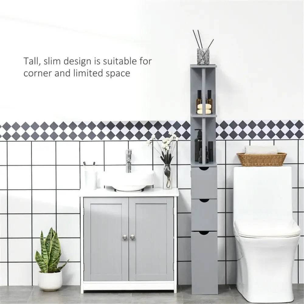 MLNshops Compact Bathroom Storage Solution - Grey Cabinet