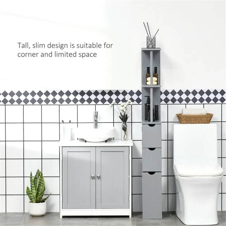MLNshops Compact Bathroom Storage Solution - Grey Cabinet
