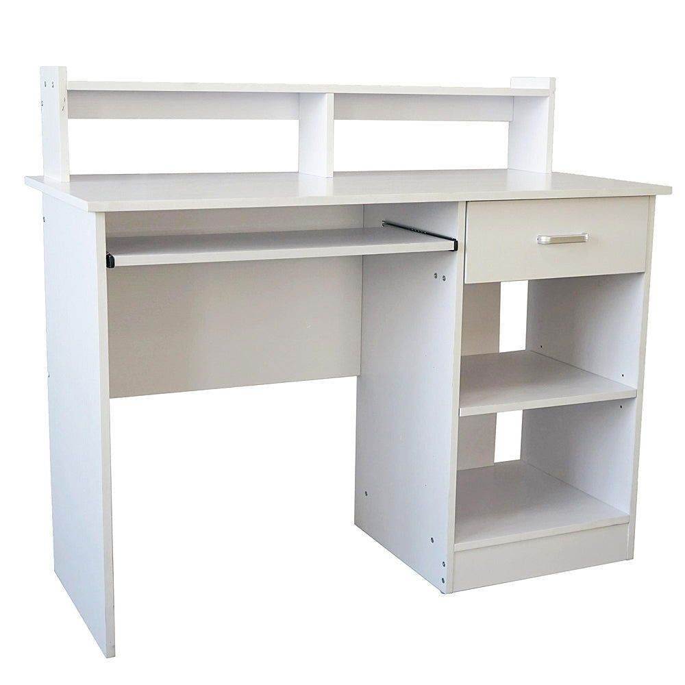 MLNshops Compact Computer Desk with Shelves - White