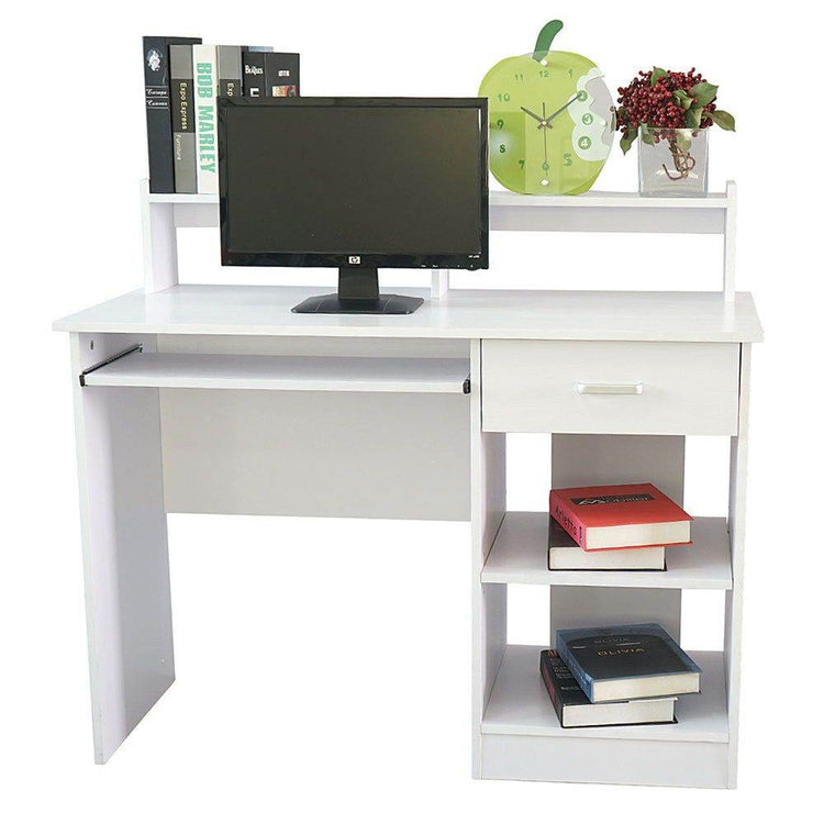 MLNshops Compact Computer Desk with Shelves - White