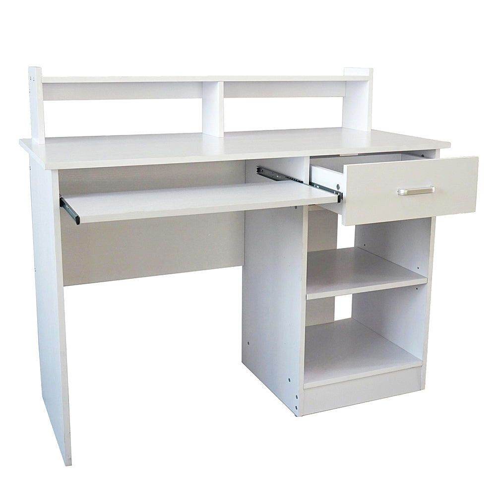 MLNshops Compact Computer Desk with Shelves - White