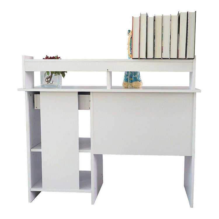 MLNshops Compact Computer Desk with Shelves - White