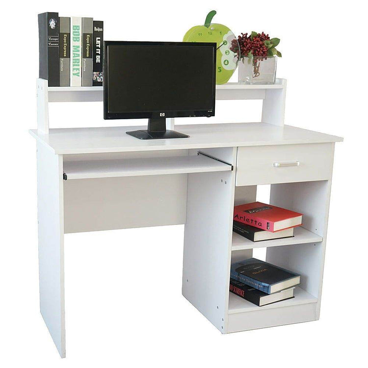MLNshops Compact Computer Desk with Shelves - White