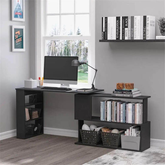 MLNshops Compact Home Office Desk with Storage Shelves
