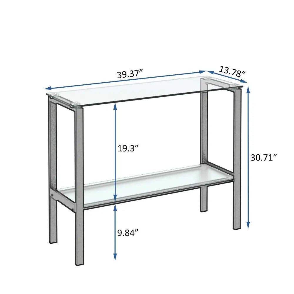 Console Table Double layer tempered glass rectangular porch table black leg double layer glass tea table MLNshops]