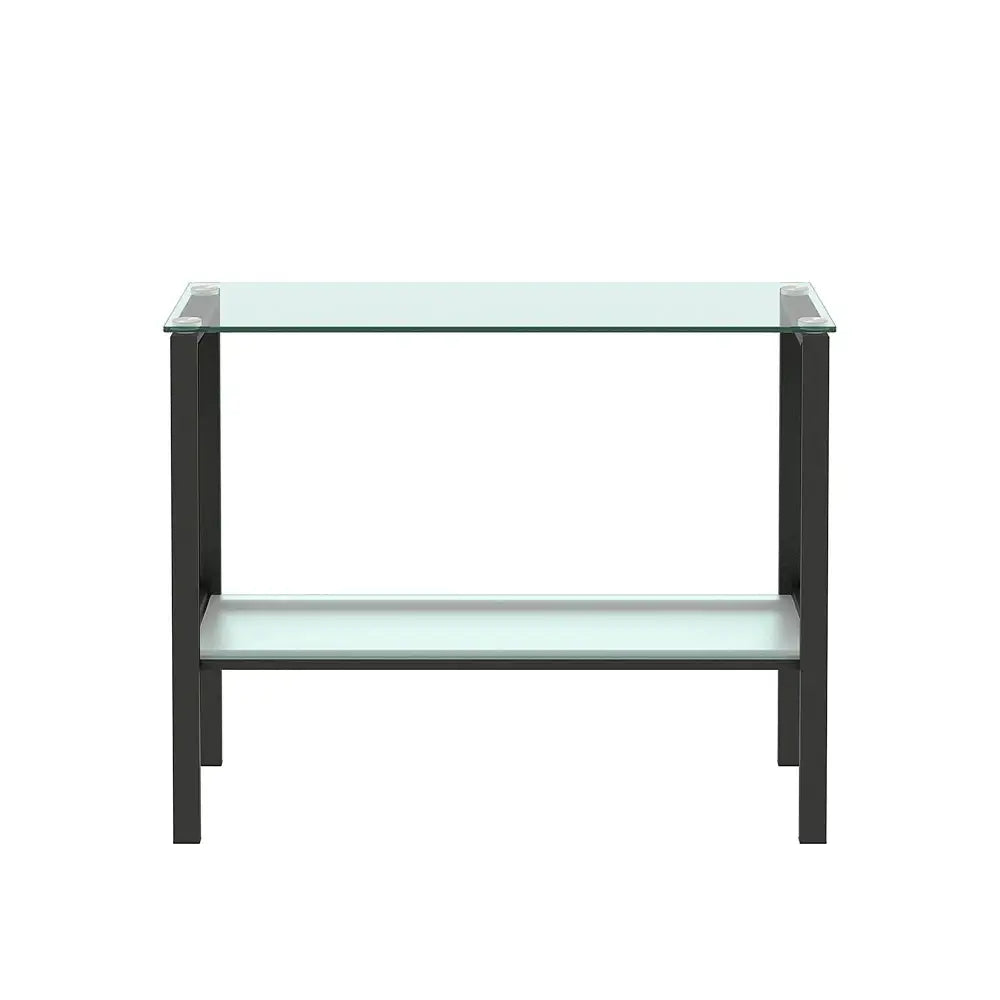 Console Table Double layer tempered glass rectangular porch table black leg double layer glass tea table MLNshops]