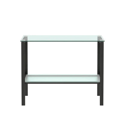 Console Table Double layer tempered glass rectangular porch table black leg double layer glass tea table MLNshops]