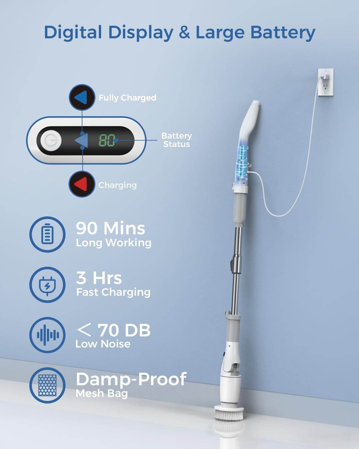 MLNshops Cordless Cleaning Brush for Bathroom Scrubbing