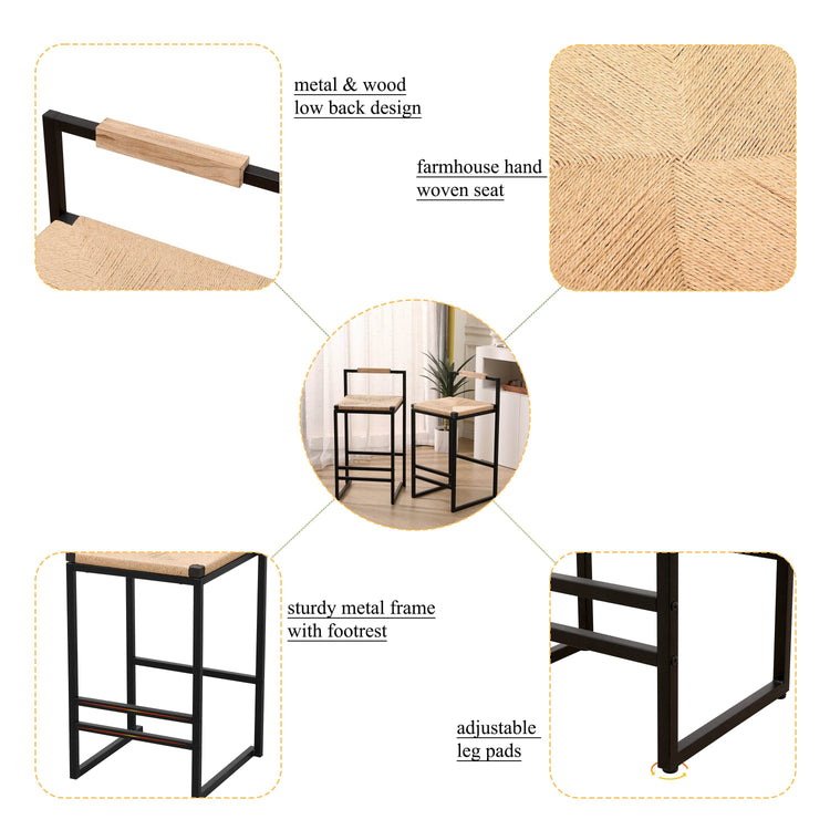 MLNshops Counter Height Bar Stools Set of 2 with Wood Seat