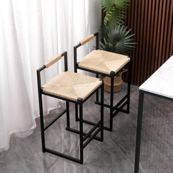 MLNshops Counter Height Bar Stools Set of 2 with Wood Seat