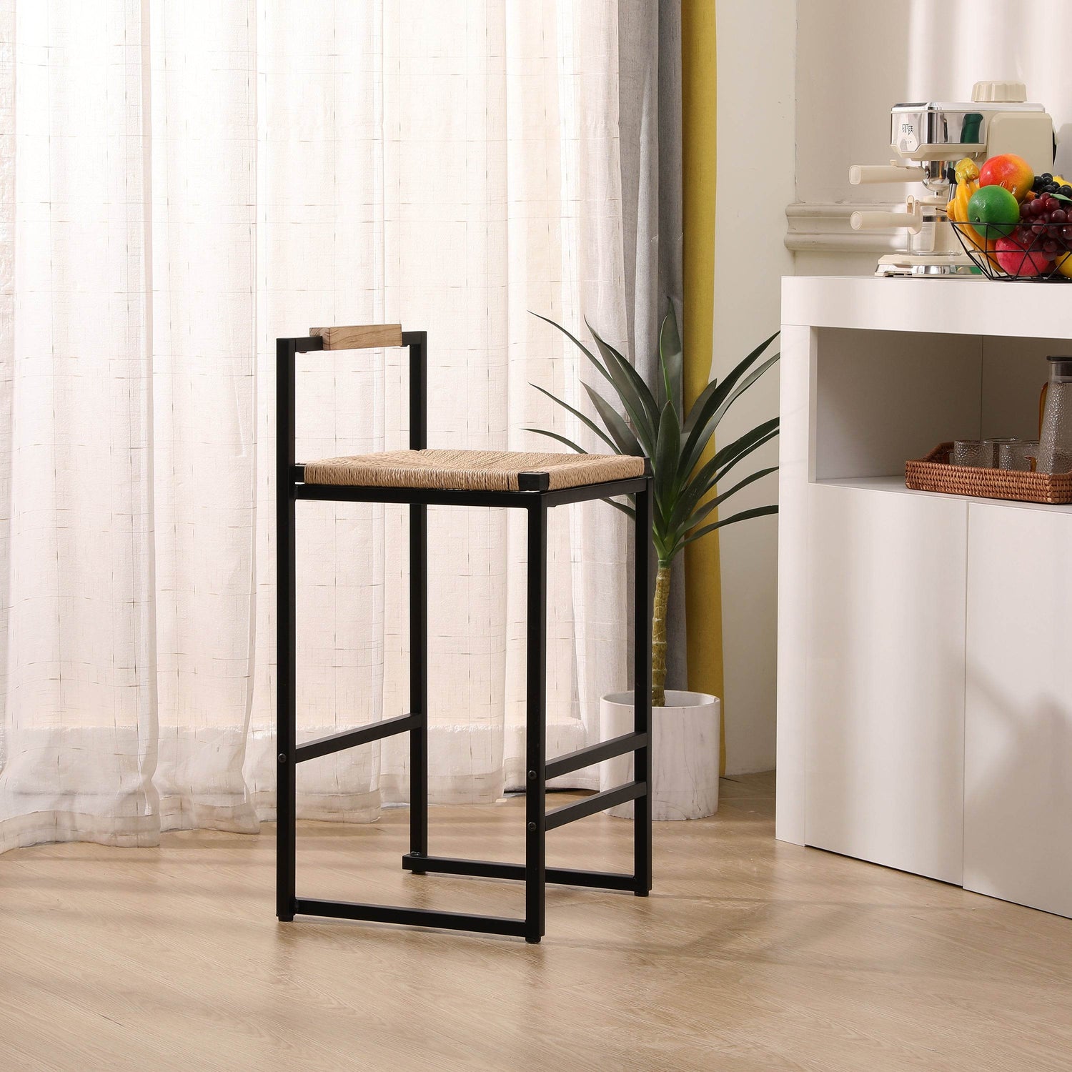 MLNshops Counter Height Bar Stools Set of 2 with Wood Seat