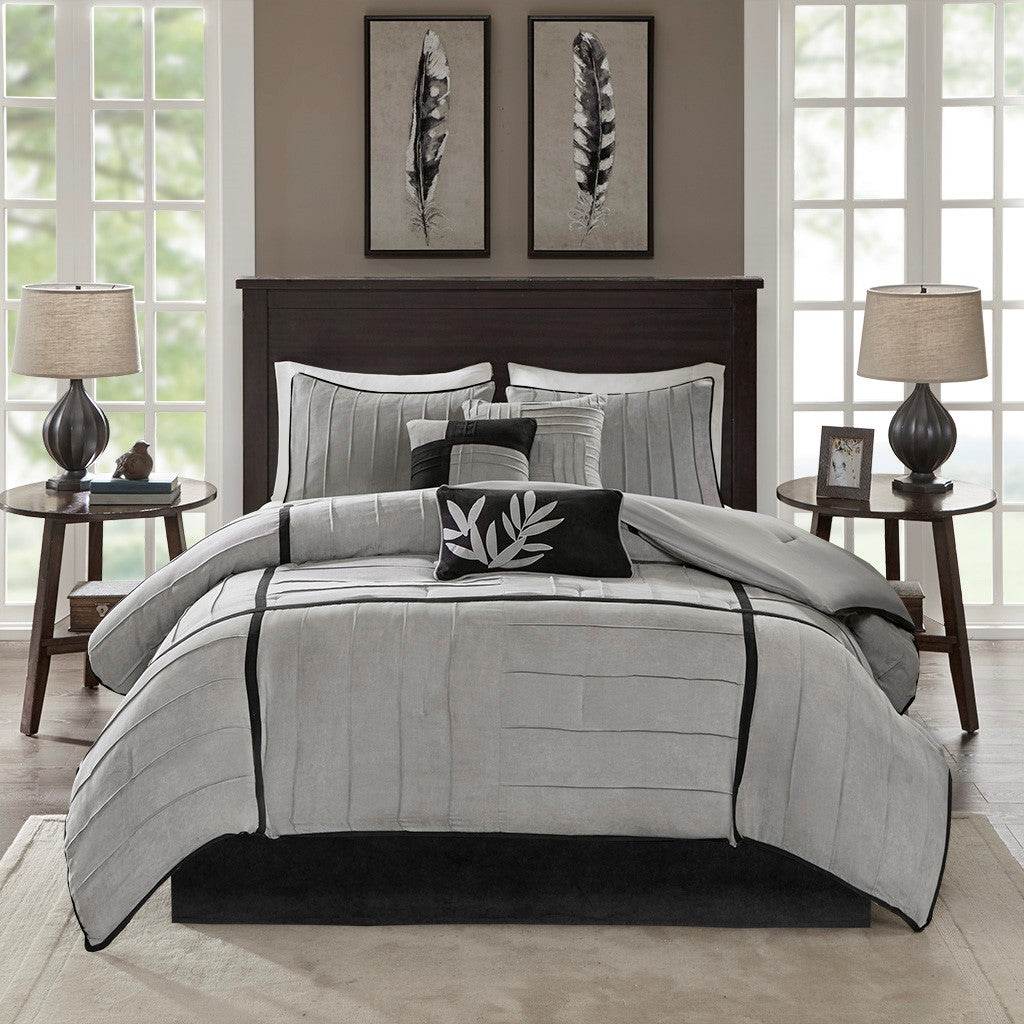 MLNshops Luxury Gray Striped 7 piece comforter set full size