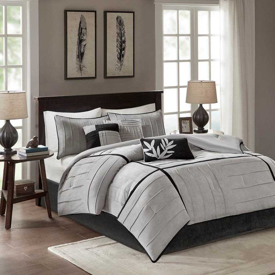 MLNshops Luxury Gray Striped 7 piece comforter set full size Default