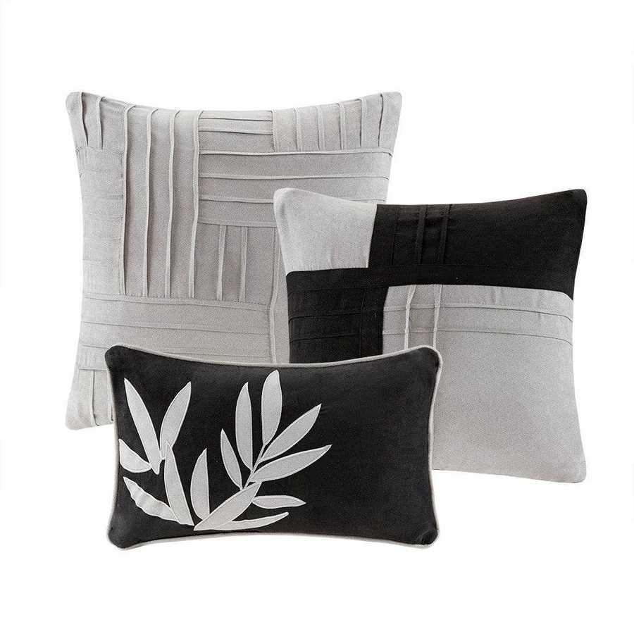 MLNshops Luxury Gray Striped 7 piece comforter set full size