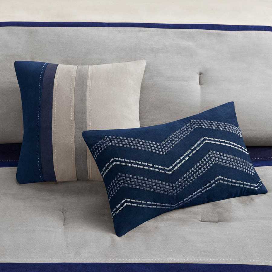 MLNshops 7 piece bedding set king size - Navy Gray Comforter