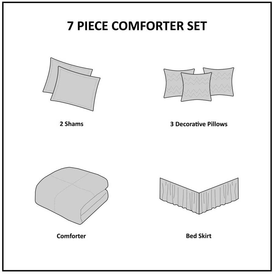 MLNshops 7 piece bedding set king size - Navy Gray Comforter