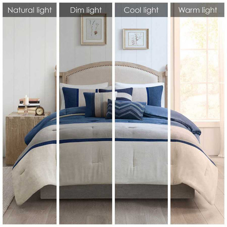 MLNshops 7 piece bedding set king size - Navy Gray Comforter