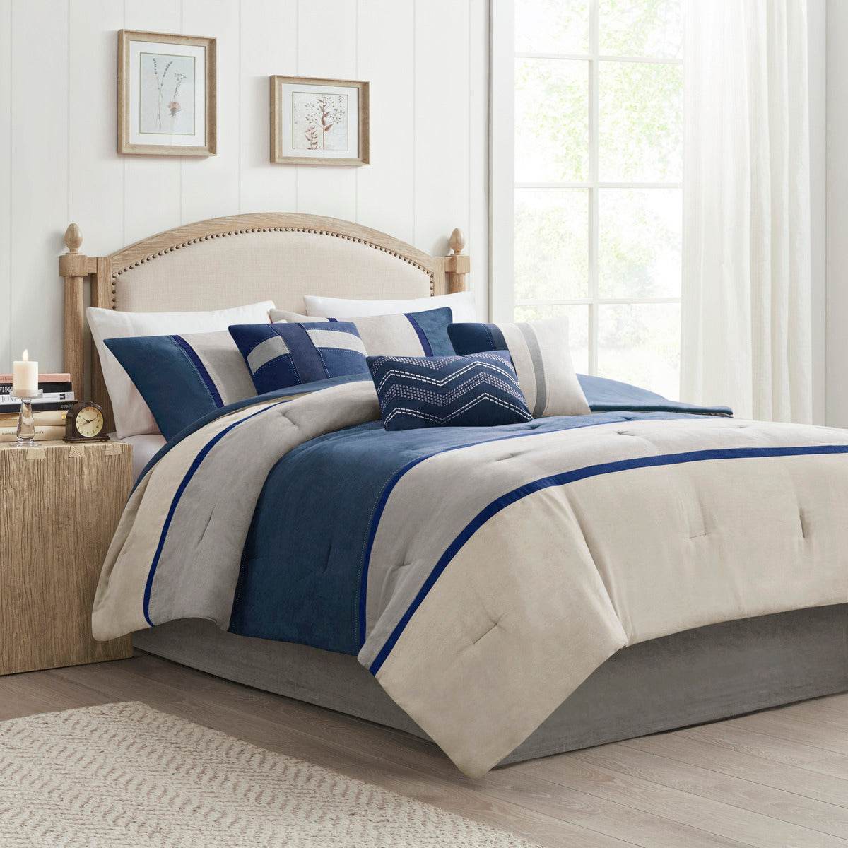 MLNshops 7 piece bedding set king size - Navy Gray Comforter Default