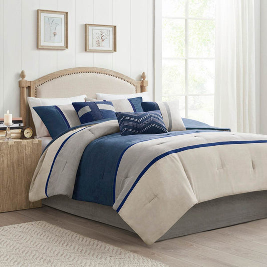 MLNshops 7 piece bedding set king size - Navy Gray Comforter - MLNshops