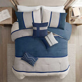 MLNshops 7 piece bedding set king size - Navy Gray Comforter