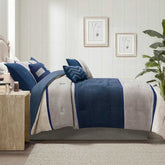 MLNshops 7 piece bedding set king size - Navy Gray Comforter