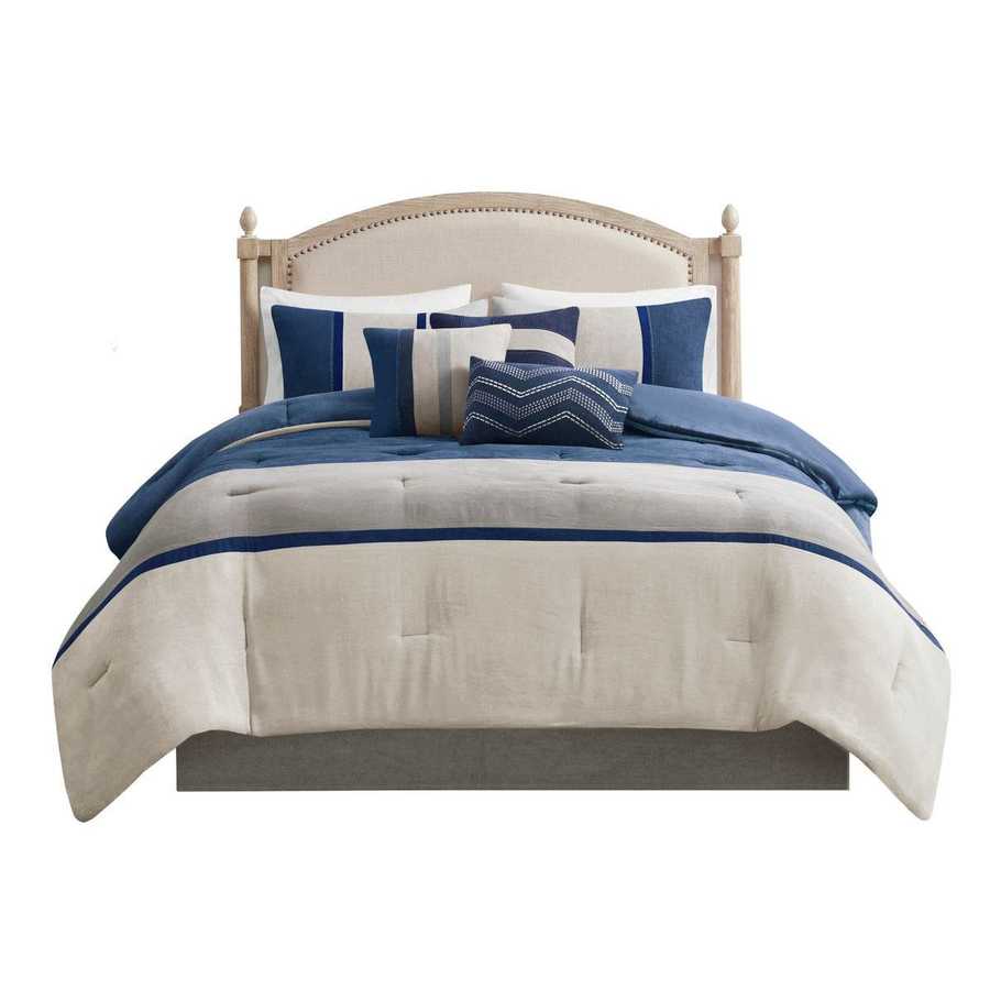 MLNshops 7 piece bedding set king size - Navy Gray Comforter