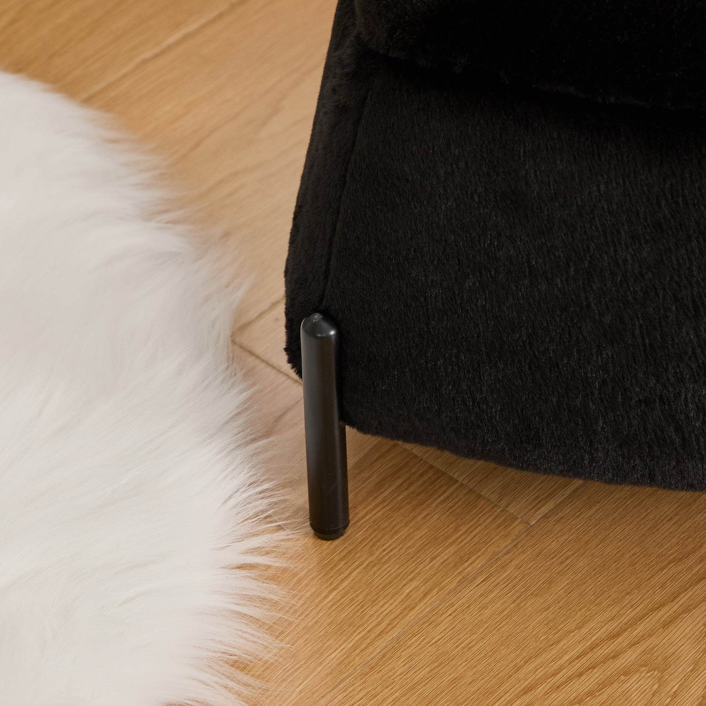 MLNshops plush black faux fur storage ottoman set 2pc