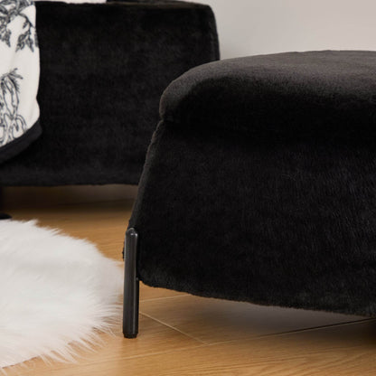 MLNshops plush black faux fur storage ottoman set 2pc