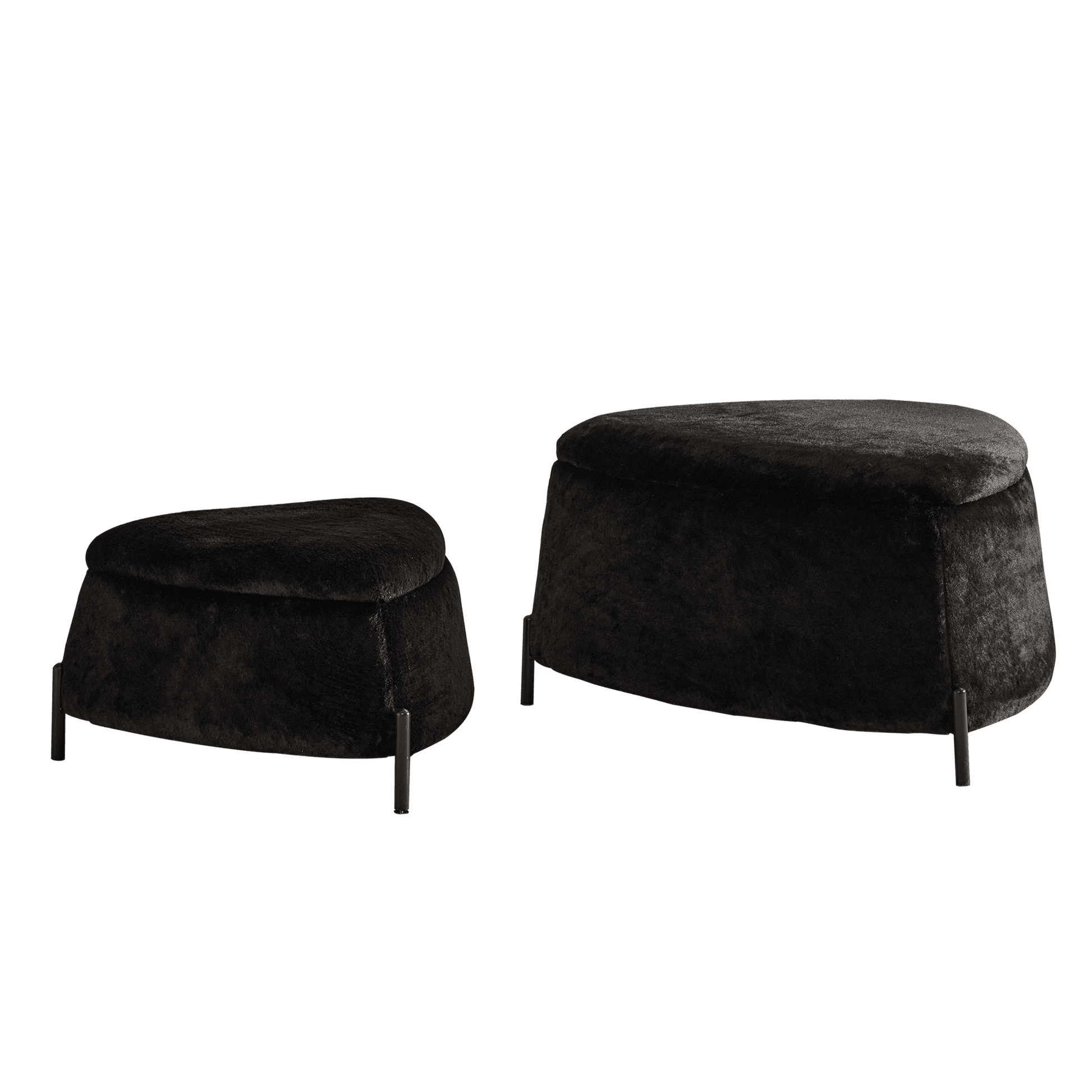 MLNshops plush black faux fur storage ottoman set 2pc Default