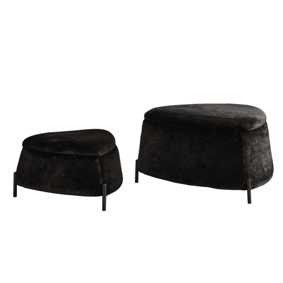 MLNshops plush black faux fur storage ottoman set 2pc Default
