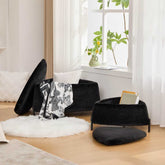 MLNshops plush black faux fur storage ottoman set 2pc