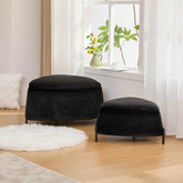 MLNshops plush black faux fur storage ottoman set 2pc