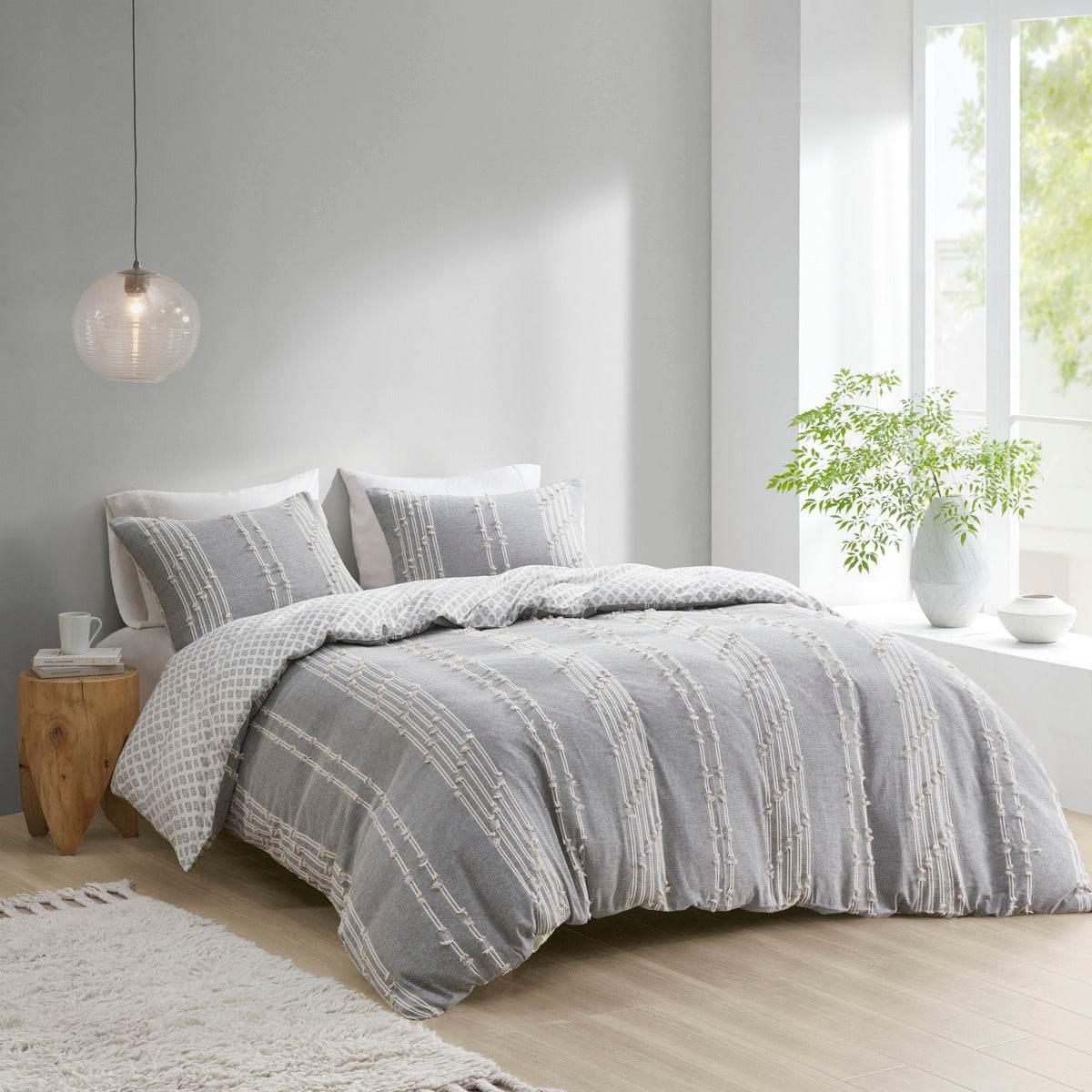 MLNshops cotton jacquard duvet cover set - Cozy Gray