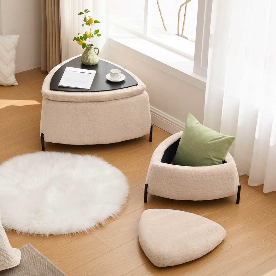 MLNshops faux fur storage ottoman set - 2pc, Hidden Storage