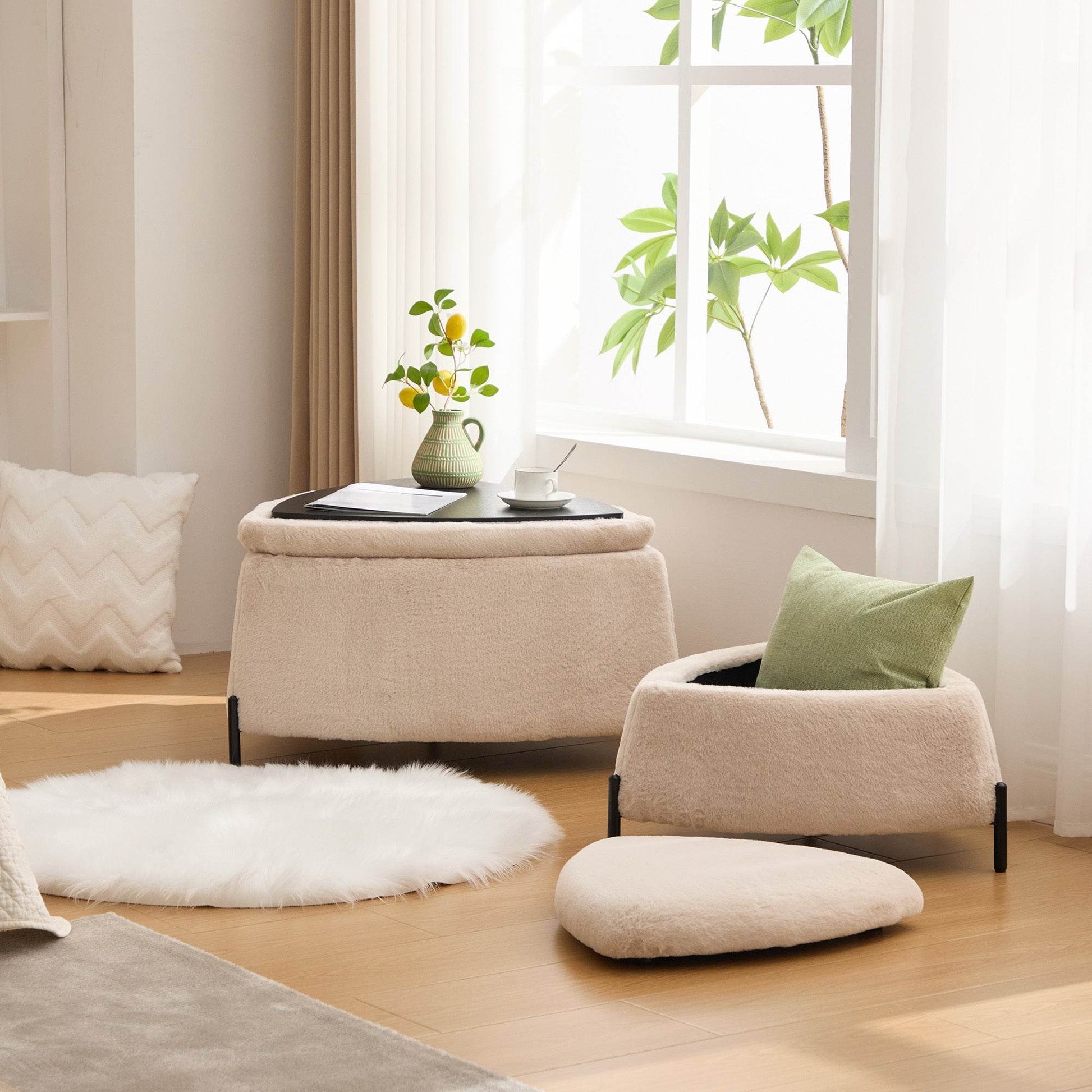 MLNshops faux fur storage ottoman set - 2pc, Hidden Storage