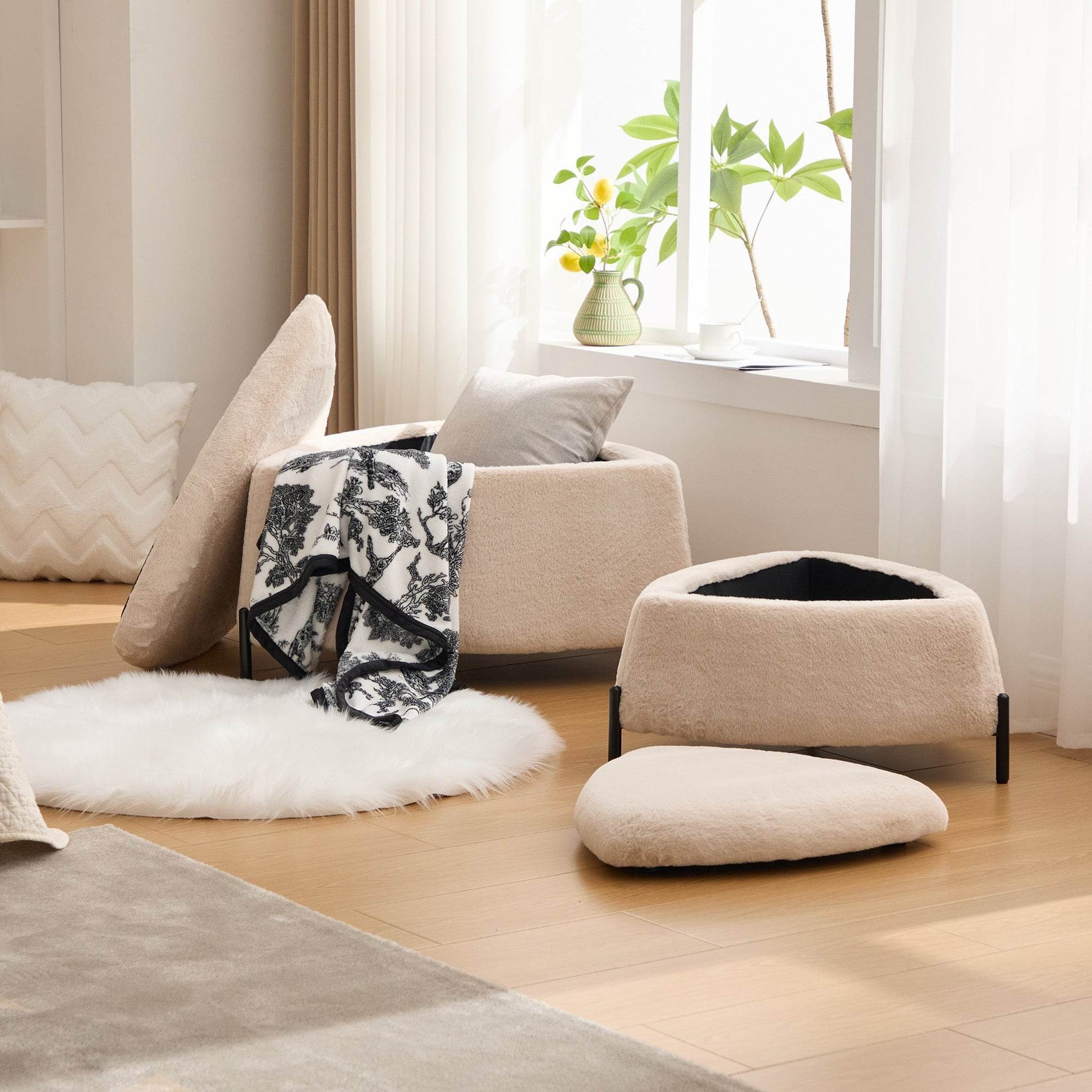 MLNshops faux fur storage ottoman set - 2pc, Hidden Storage