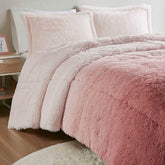 MLNshops king size ombre shaggy comforter set - Plush Pink