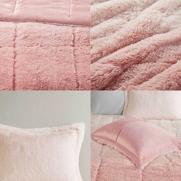 MLNshops king size ombre shaggy comforter set - Plush Pink