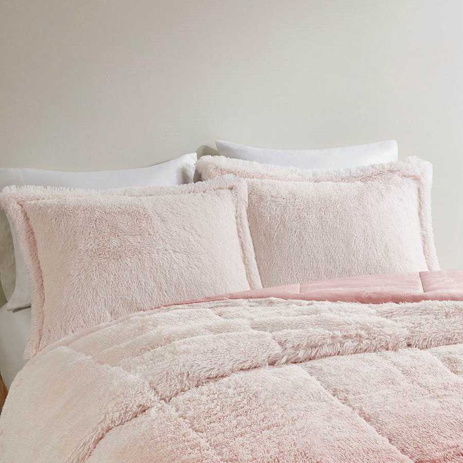 MLNshops king size ombre shaggy comforter set - Plush Pink